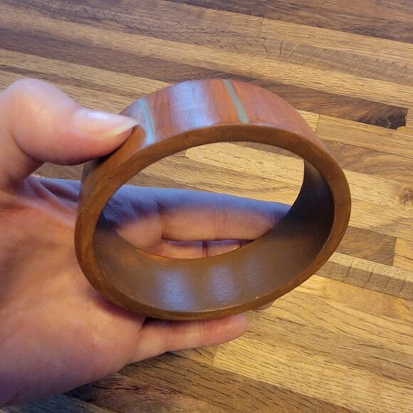 1.25" Wide Wooden Bangle Bracelet, Vintage Boho - Picture 7 of 13